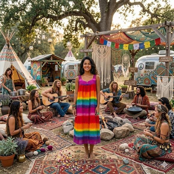 Vanee Dresses & Skirts - VTG 90s Vanee Rainbow Stripe Sundress Boho Strappy Maxi Dress Dopamine Festival